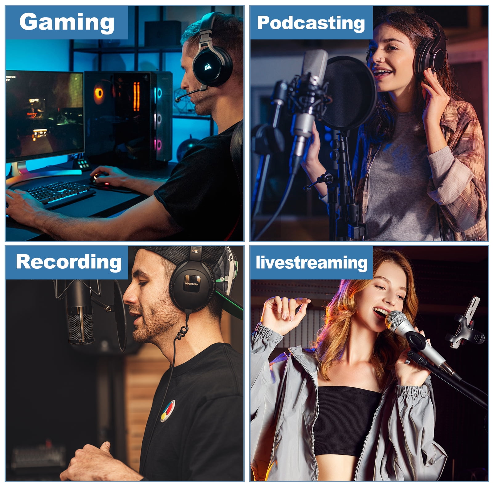 BM-800 Podcast Microphone Bundle with Tripod Stand, Podcast Equipment Bundle with M6 Live Sound Card, Studio equipment for Streaming Broadcast,Gaming,Recording,Singing,Tiktok,YouTube
