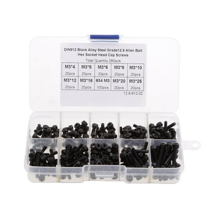 

280 Pcs Carbon Steel M3 Kits Head Screws 4mm-25mm Head Tapping Set