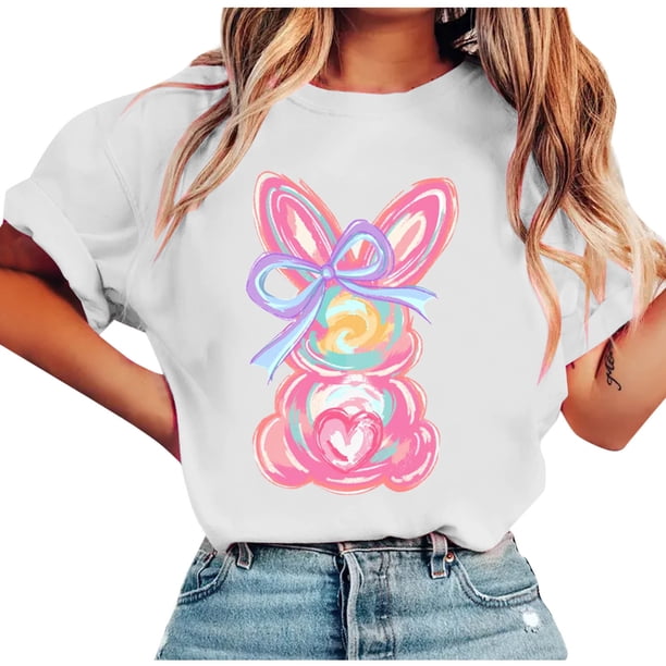 Tops de Manga Corta de Verano para las Mujeres Imprimir Blusa de Cuello Redondo, Moda Ligera de Poliéster Spandex