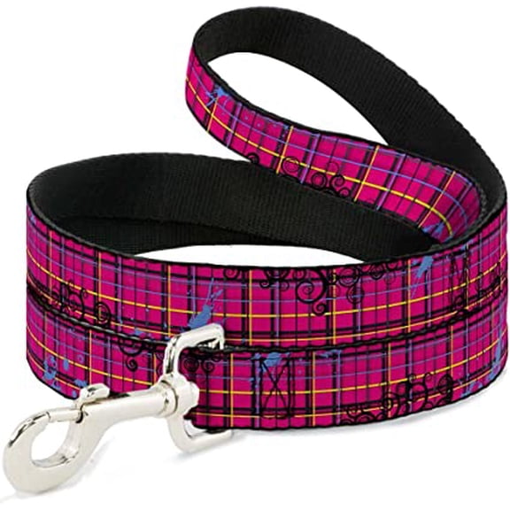 Dog Leash Plaid Curls Pink Black Yellow Blue 4 Feet Long 0.5 Inch Wide