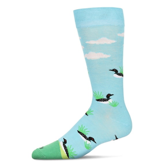 MeMoi Men's Loon Bird Bamboo Crew Socks - Mens - Male, 10-13, Blue Topaz