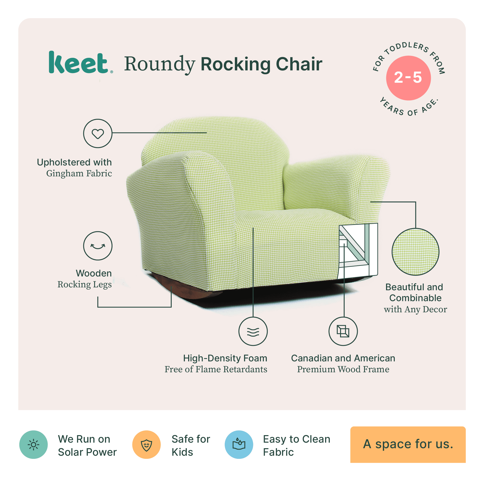 Keet Fabric Slat Back Rocking Chair, Multiple Colors