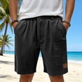 thumbnail image 3 of Havenx Casual Corduroy Shorts for Men Elastic Waist Button Shorts with Pockets Leather Label Stretch Short Pants Breathable Lightweight Summer Beach Clothing,Black S, 3 of 5