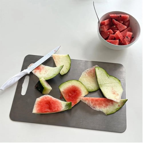 Titanium Surface Stainless Steel Cutting Board – Food Grade Double Sided Chopping Board, 15.35" x 11.02" Kitchen Slicing Board for Meat, Fruit, Vegetables