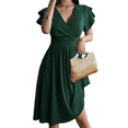thumbnail image 2 of Summer Midi Dress 2025 Spring V Neck Cocktail Wedding Guest A Line Fit and Flared Dresses Green M, 2 of 7