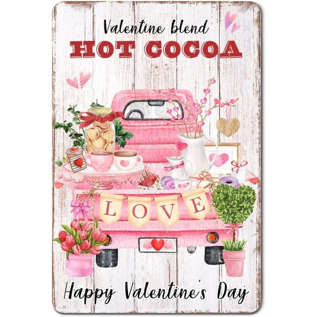Letreros de metal vintage rústicos de chocolate caliente para San Valentín, letrero decorativo de hojalata, póster de metal de 12 x 8 pulgadas