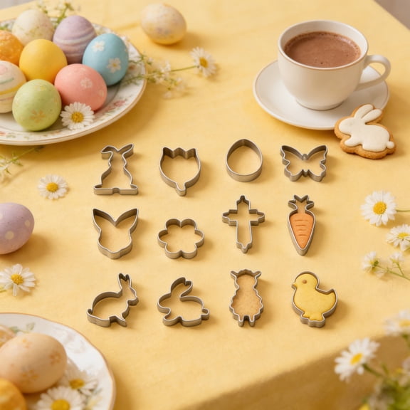 Easter Bunny and Carrot Cookie Cutter Set Stainless Steel 12-Piece Baking Molds for Cookies, Crafts, and Holiday Parties