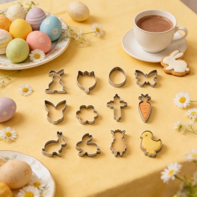 Set de cortadores de galletas de Pascua de 12 piezas de acero inoxidable conejito zanahoria Moldes de repostería Plata • Postre de Pascua Resina Herramientas DIY