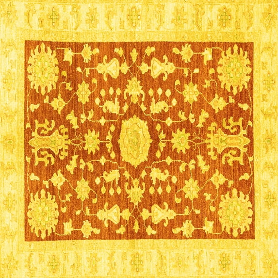 Ahgly Company Indoor Square Oriental Yellow Traditional Area Rugs, 7' Square