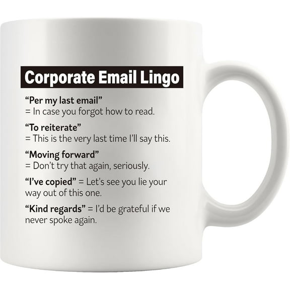 Panvola Corporate Email Lingo Office Gifts Coworkers Managers Boss Work From Home Employees GIft Novelty Drinkware Ceramic Mug 11 oz White