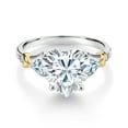 thumbnail image 2 of Gem Stone King 925 Silver and 10K Yellow Gold White Moissanite and Sky Blue Aquamarine and White Diamond Engagement Ring for Women | 4.06 Cttw | Heart Shape 10MM | Gemstone Birthstone | Size 6, 2 of 3