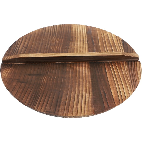 Vintage Wok Cover Kitchen Thick Wooden Anti Scalding Wood Wok Lid with Handle