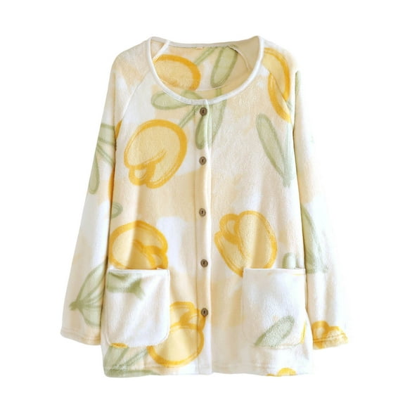 Tnhcen Women's Winter Flannel Pajama Set Cozy Fleece Lined Sleepwear Floral Print Button-Up Long Sleeve Pajamas Soft Plush Loungewear M-XL