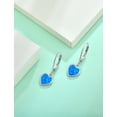 thumbnail image 5 of VESITIM Heart Bezel Set Dangle Drop Earrings 925 Sterling Silver Created Blue Opal Leverback Minimalist Earring for Women Jewelry Gift, 5 of 7