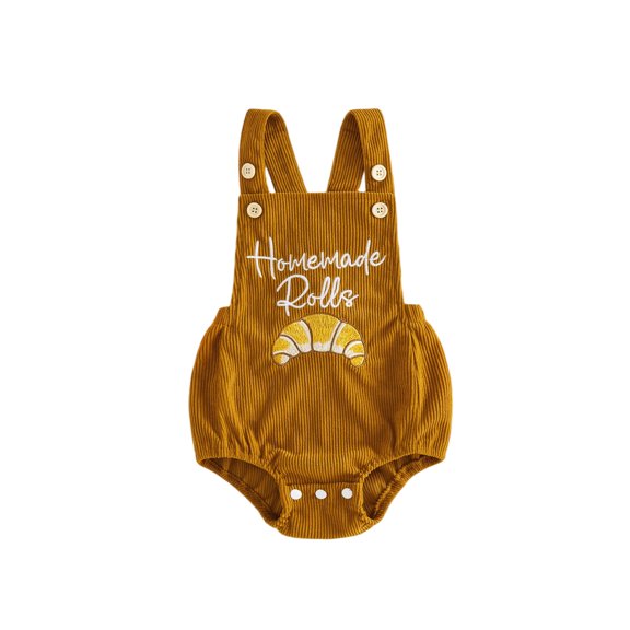 Baby Boy Girl Thanksgiving Outfit Homemade Rolls One Piece Bubble Romper Strap Backless Corduroy Overalls Bodysuit Infant Fall Clothes