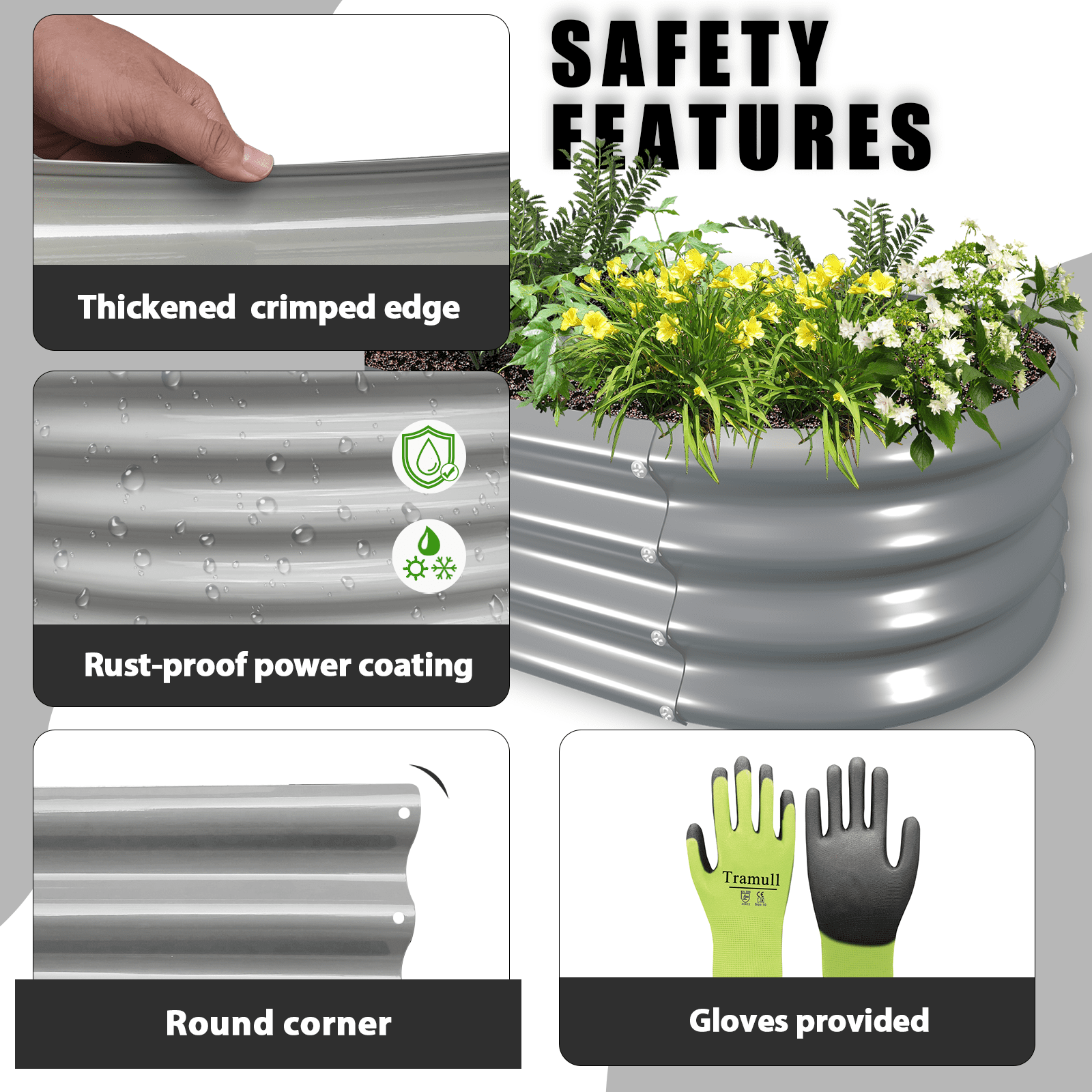 TRAMULL Galvanized Raised Garden Bed Kit with Rust Resistance, 2 Pack, 6x3x1FT, Gray, 34.6 lbs