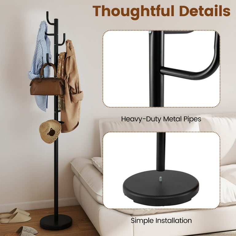 Costway Metal Coat Rack, Black, 8 Hooks, Vertical Design, Stable