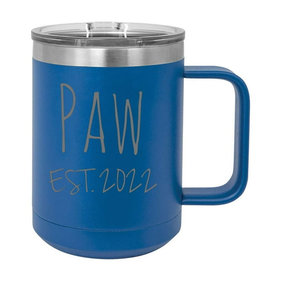 Paw Est. 2022 Established Stainless Steel Vacuum Insulated 15 Oz Engraved Double-Walled Travel Coffee Mug with Slider Lid