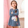 thumbnail image 3 of HILEELANG Toddler Girls Long Sleeved Dresses Christmas Winter Cotton Casual Cute Stripe Unicorn Cartoon Pattern Dress 5T, 3 of 7