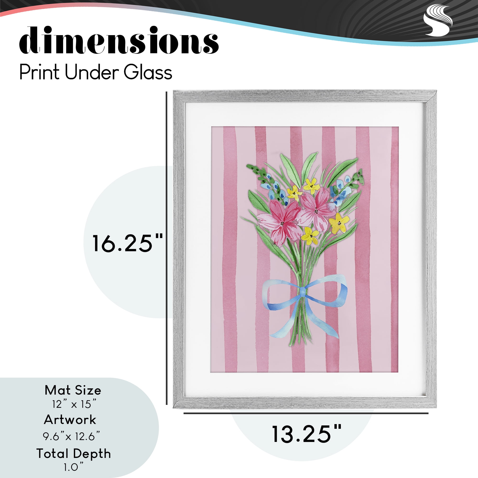 Spring Bouquet Pink & Blue Gray Framed Print Under Glass, design by Nina Jacobs