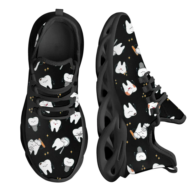 Zapatillas de deporte con plataforma y amortiguación de aire para mujer, cómodas, ligeras y a prueba de golpes, con diseño de dientes bonitos y dibujos animados.