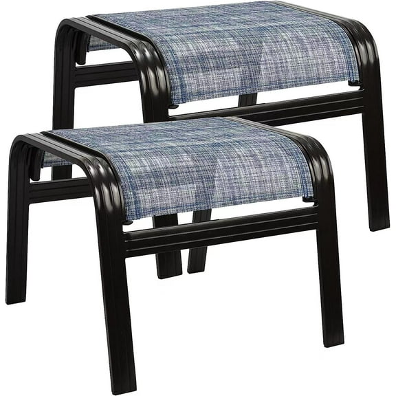 Outdoor Footstools for Patio,Textile Ottomans Metal Dining Footrests Stack Chairs for Lawn,Garden or Porch 2 Set Blue