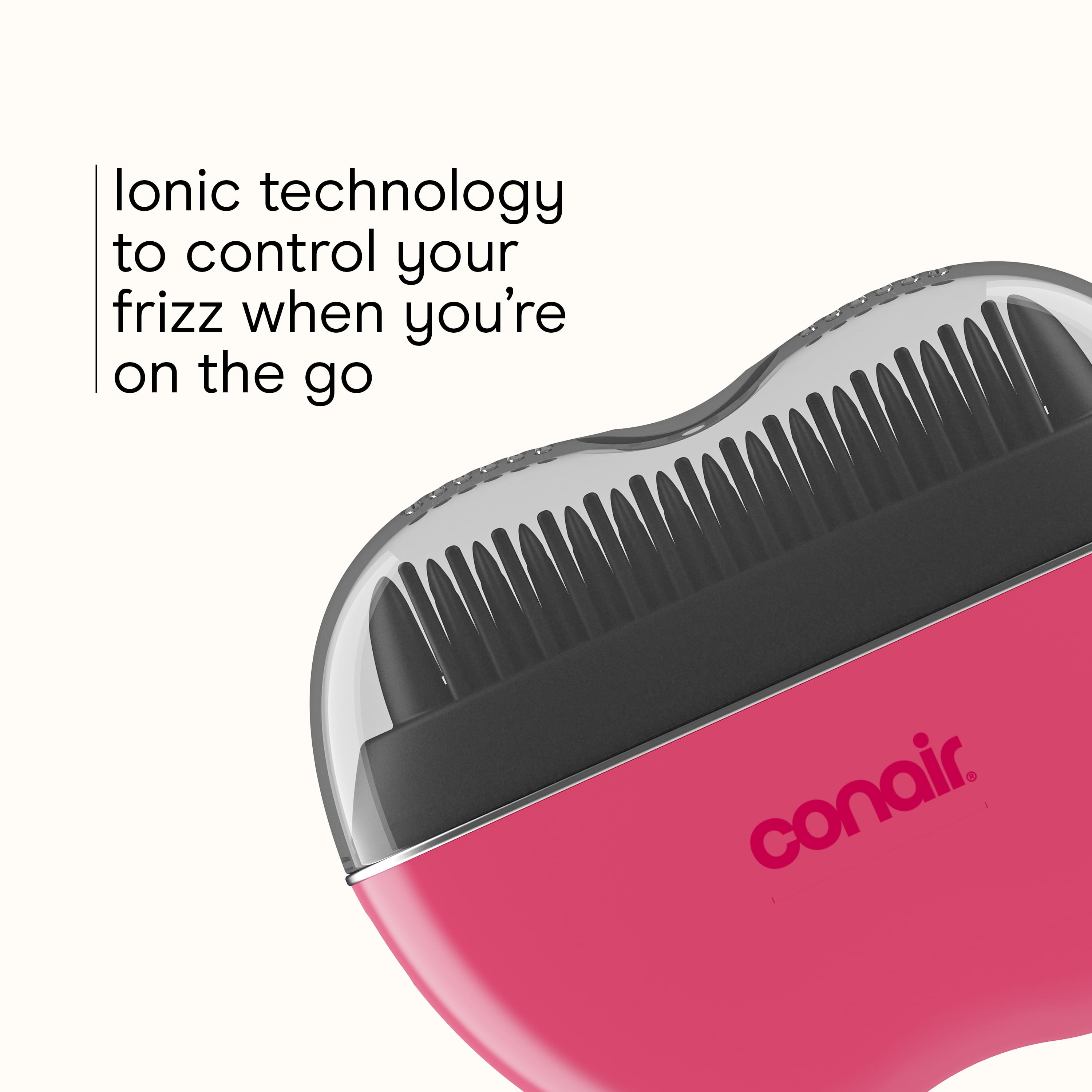 Conair Cordless Heated Brush – Portable Ceramic Ionic Smoothing Brush for Frizz Control & Shine, Rechargeable USB‑C, 2 Heat Settings (320°F/360°F), Travel‑Friendly Styling Tool with Protective Cover,