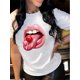 thumbnail image 1 of Vivid Lips Print Short Sleeve Crew Neck T-Shirt - Women's Casual Spring/Summer Tops - Soft, BreathabCamisetas para mujer, lindas camisetas con estampado gráfico, de manga corta, estilo casual, para ve, 1 of 7