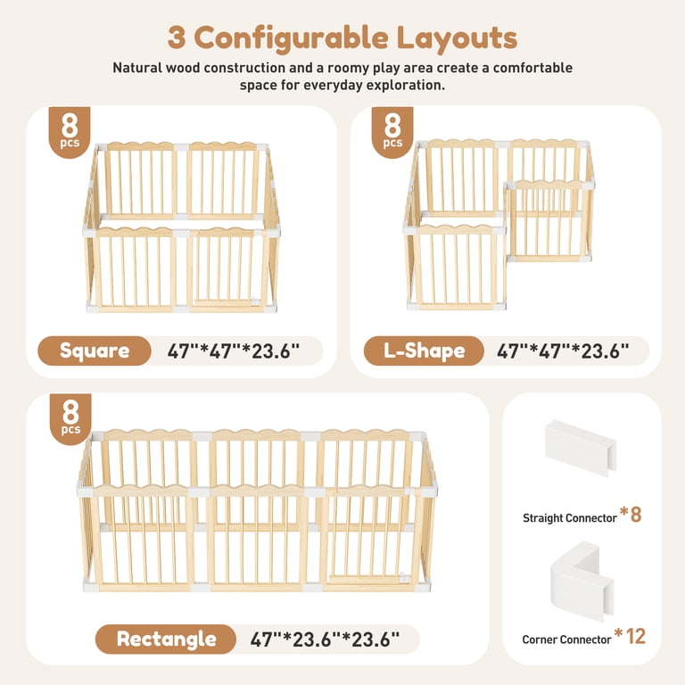 Babyeap Foldable Wooden Baby Playpen, 47x47 Inch photo 6