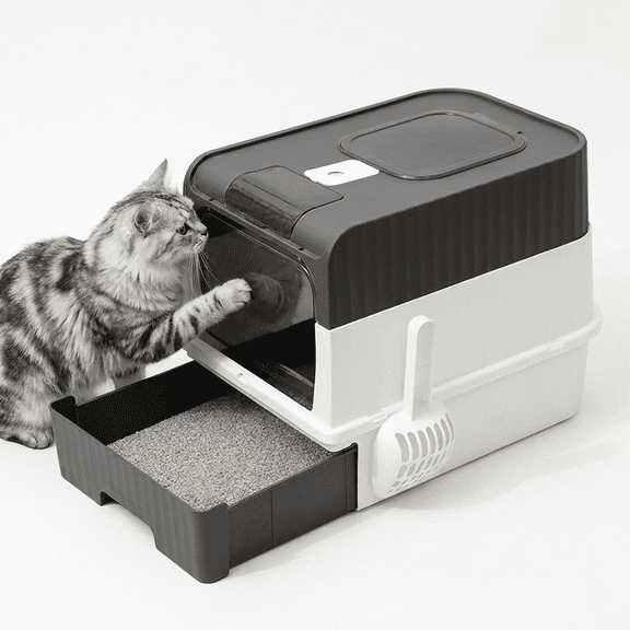 EIODEAR Convertible Enclosed Cat Litter Box with Pull-Out Drawer - 2-in-1 Covered & Open Top Pet Toilet, Odor Control & Anti-Tracking, 19.7"