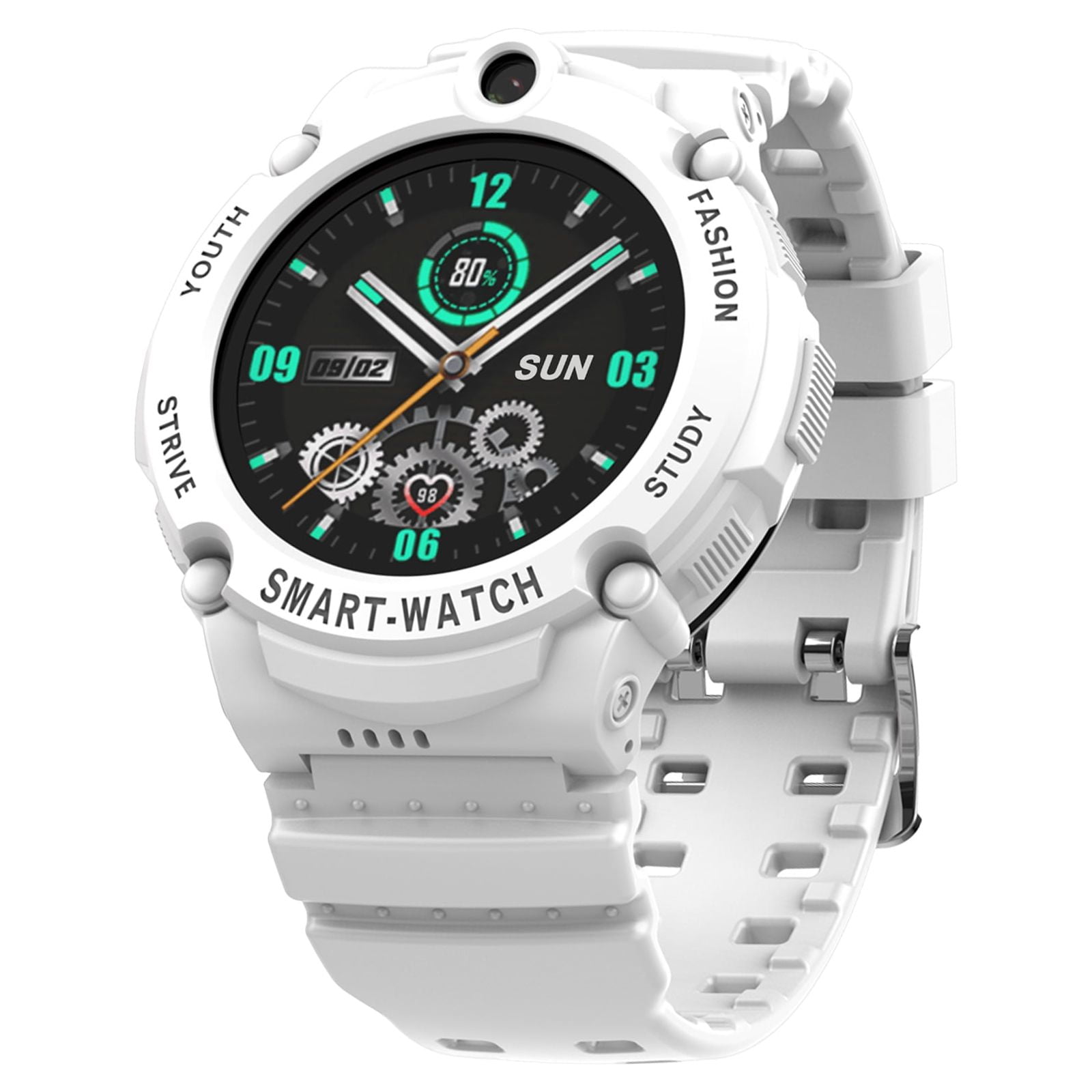 PTHTECHUS S02 Smart Watch for Boys Girls Smartwatch for Kids with 4G SIM GPS Video Call Pedometer MP3 Flashlights Calculator Alarm Clock Children Holiday Gift White