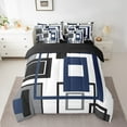 thumbnail image 2 of Erosebridal Navy Blue Square Comforter Set For Teen Queen Lack White Grey Geometric 7 Piece Bed In A Bag Geometry Striped Bedding Set Men,Abstract Line Grids Bed Set, 2 of 5