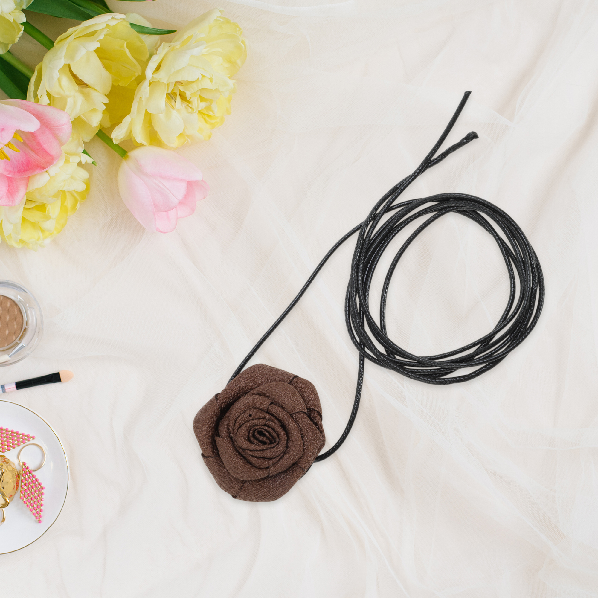 Unique Bargains Fashion Rose Adjustable Choker Necklace for Women Brown, Black