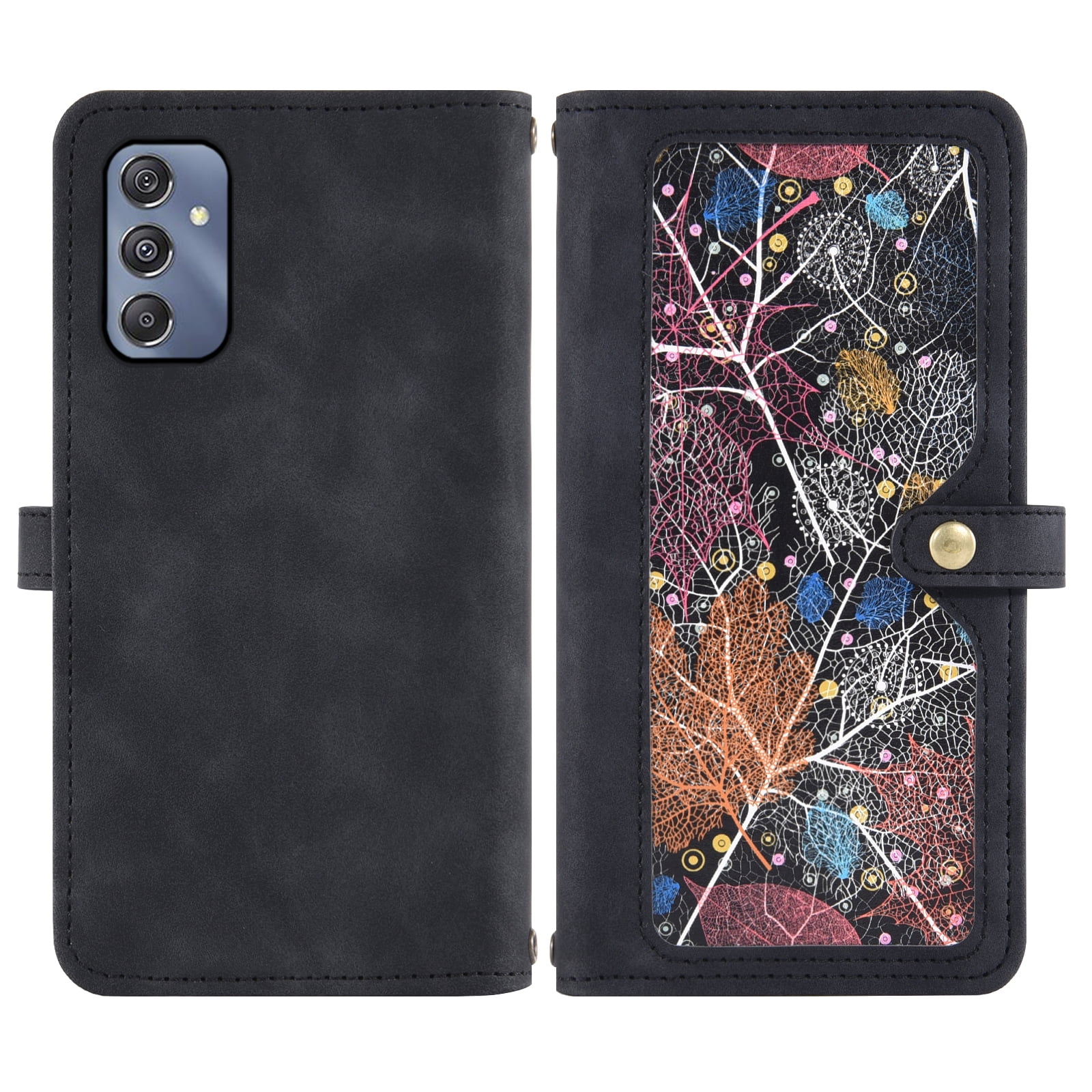 Asuwish Phone Case for Samsung Galaxy A25 5G/A24 4G/M34 /F34 Wallet Cover With Tempered Glass Screen Protector Crossbody Wrist Strap Flip Pattern Zipper Credit Card Holder Cell A 25 25A 24A LTE Black