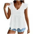 thumbnail image 2 of Karight Womens Babydoll Tank Tops V Neck Ruffle Sleeve Pleated Peplum Shirts Summer Casual Boho Flutter Flowy Tank Tops, 2 of 7