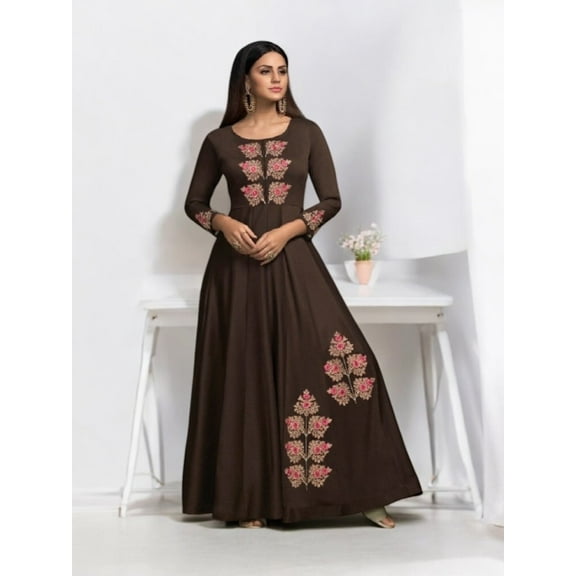Brown Color Masleen Traditional Designer Gown, Cultural Wear for Women, 308