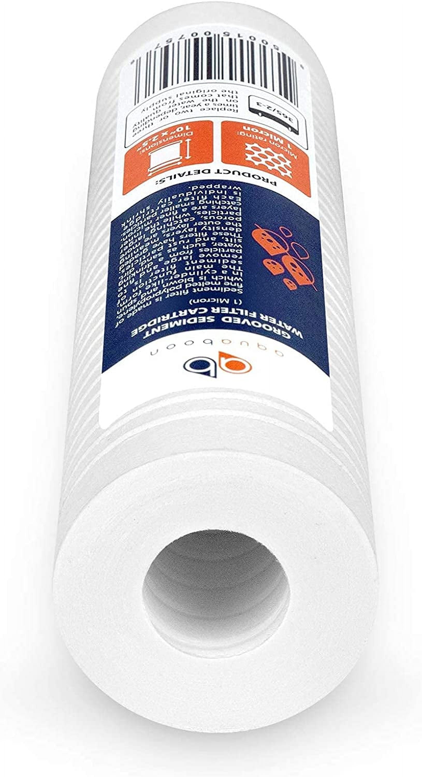 Aquaboon 1 Micron 10" x 2.5" Grooved Sediment Water Filter Replacement Cartridge for Any 10 inch RO Unit | Whole House Sediment Filtration | Compatible with P5, AP110, WFPFC5002, CFS110, RS14, 50-Pack