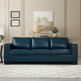 thumbnail image 3 of 93.7" Modern Style Faux Leather Couch, 3 Seat Comfy Sofa with Square Arm & Cup Holder, Upholstered PU Leather Storage Sofa, Navy Blue, 3 of 9