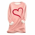 thumbnail image 2 of Jinhomg Heart Print Sweatshirt for Women Fall Winter Warm Cozy Sherpa Fleece Lined Tunic Tops Plus Size Casual Long Sleeve Round Neck Pullovers Limited Time Deal Pink S, 2 of 3