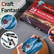 Fantastory Acrylic Paint Set, 24 Colors 12ML Tubes with 3 Paint Brushes, Portable Craft Paint Set for Painters