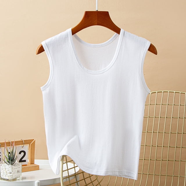 asjyhkr Débardeurs d'Été pour Femmes Grande Taille Coton Col Rond Sans Manches T-Shirts Basiques Doux et Confortables