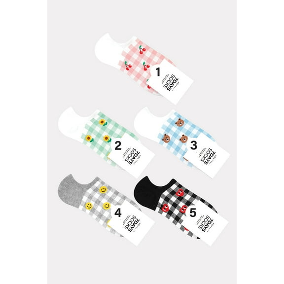 Women's Ankle Random Check Socks - 5 Pair Set