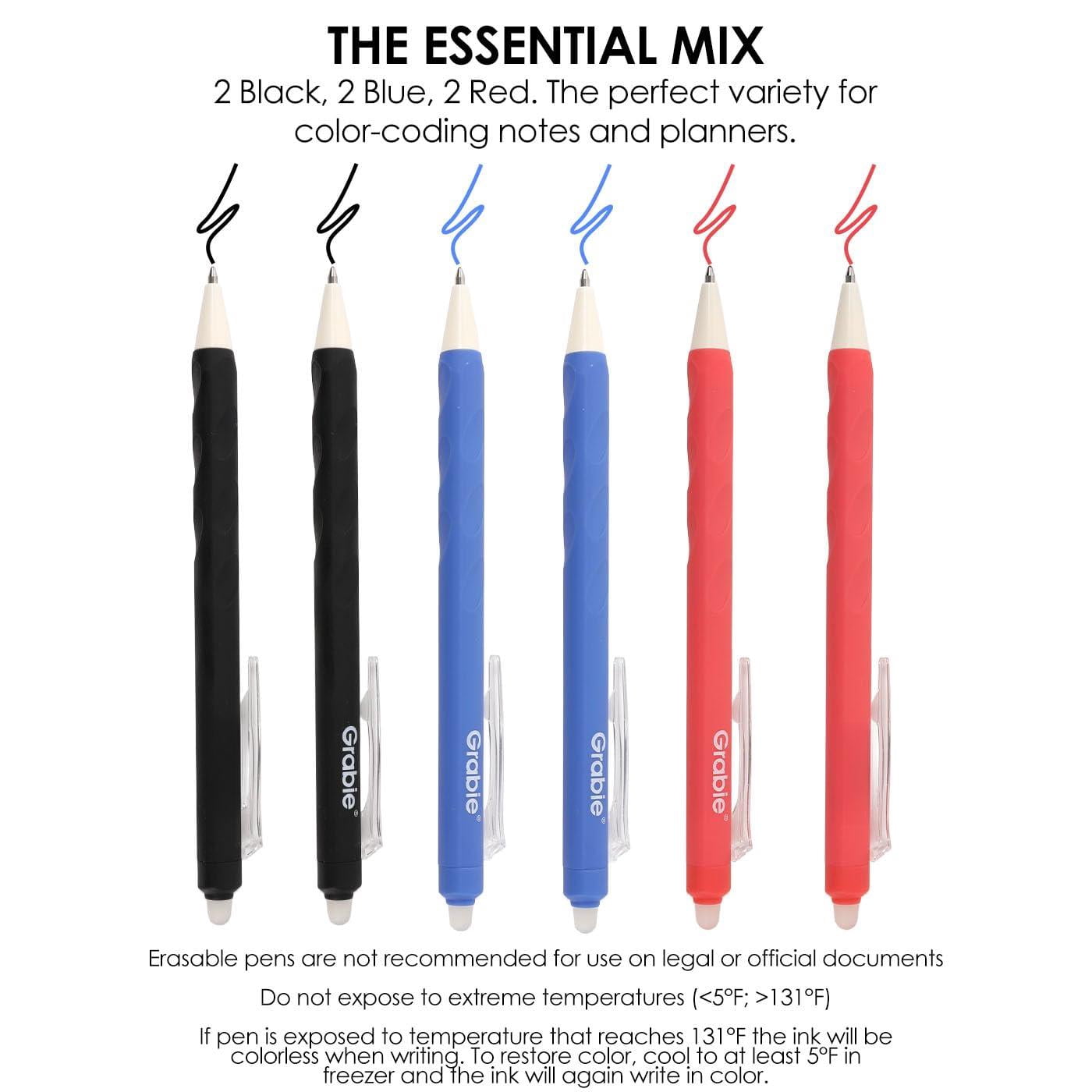 Erasable Gel Pens  Medium Point 0.7 Mm Make Mistakes Disappear For Drawing Writing Planner Pack Of 6 Black/blue/red