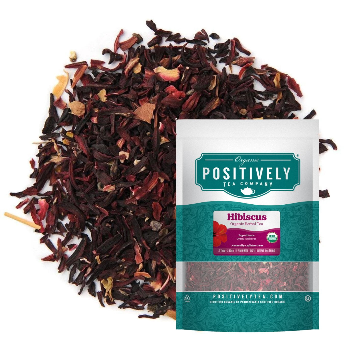 Positively Tea's Organic Hibiscus Herbal Tea, Loose Leaf, 1 Pound Bag