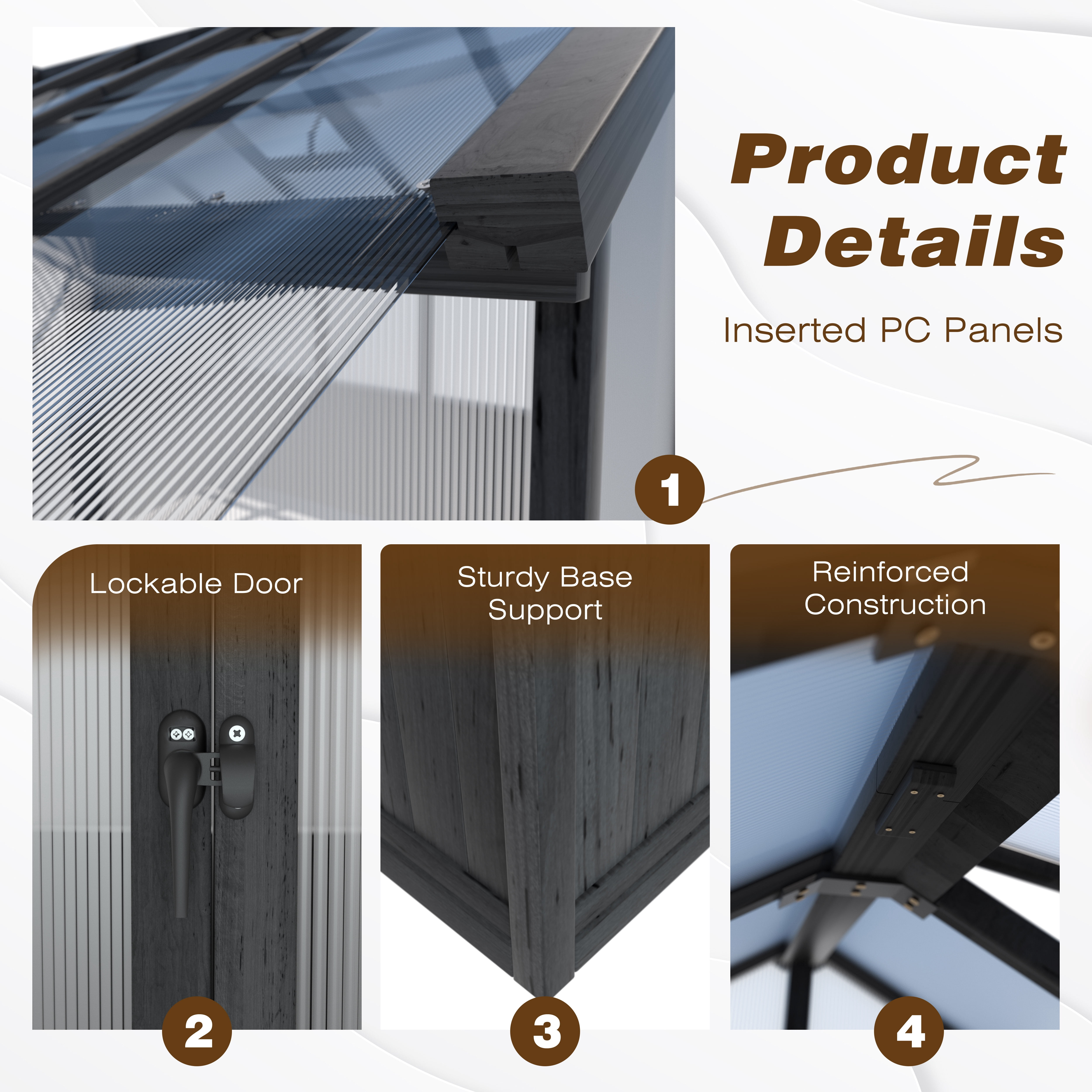 VEIKOUS 6 x 8ft Outdoor Walk-in Wood Greenhouse W/ Polycarbonate Panels, Adjustable Roof Vents & Lockable Door, Black