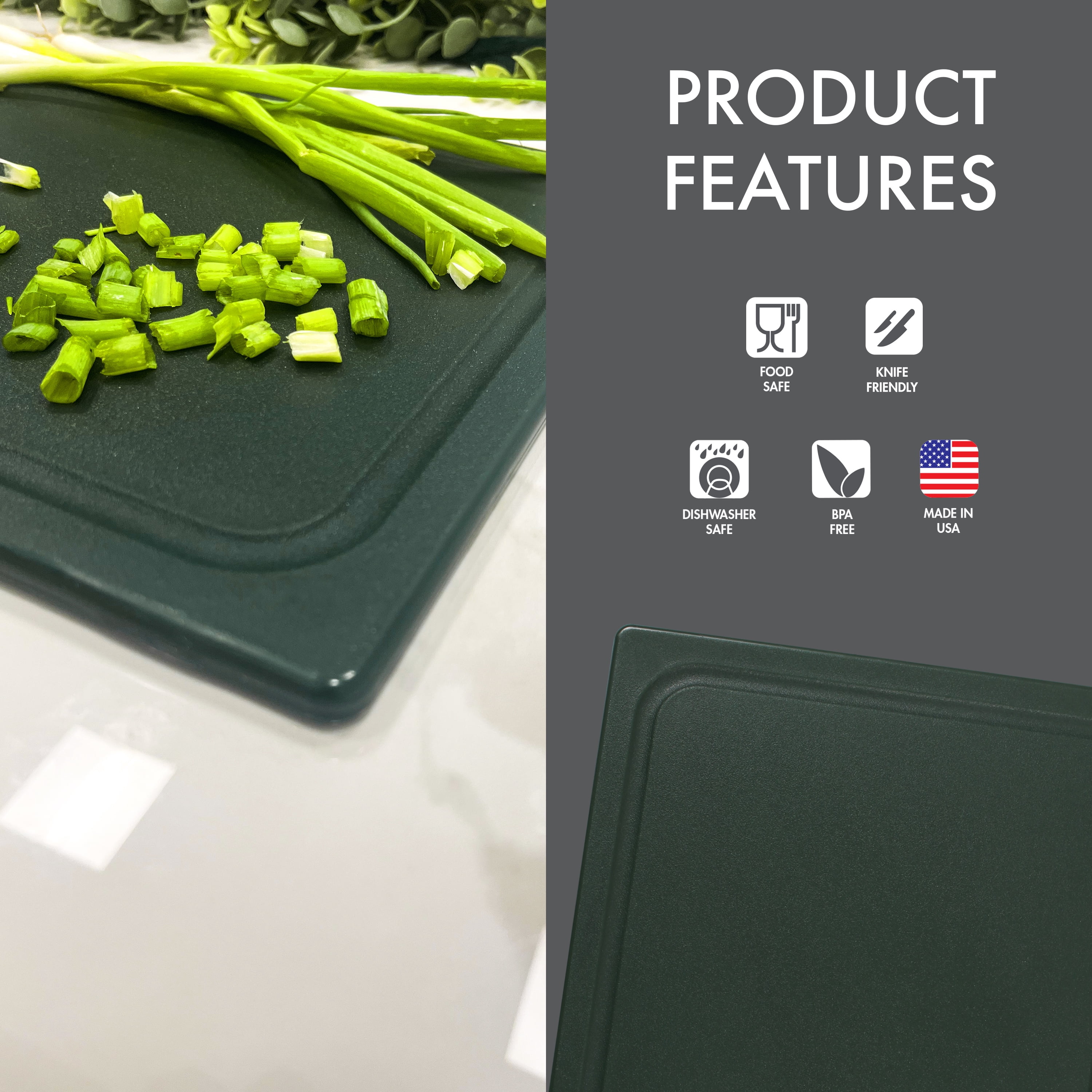Dexas 10 x 13 Poly Cutting Board with Juice Well in Forest Green