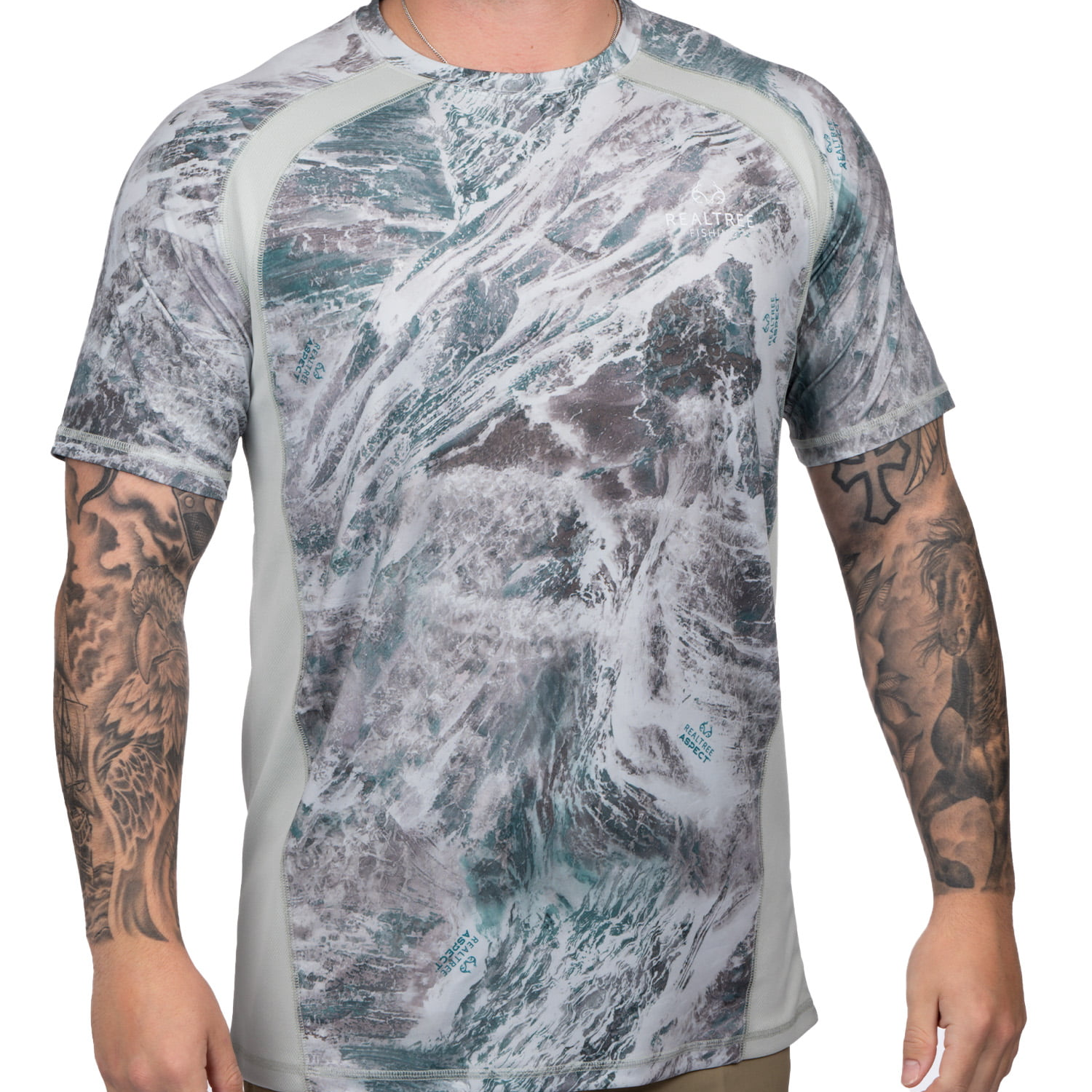 Realtree Mens Short Sleeve Jersey Recycled Polyester UPF Scent Control Gray Performance  Tee- M 