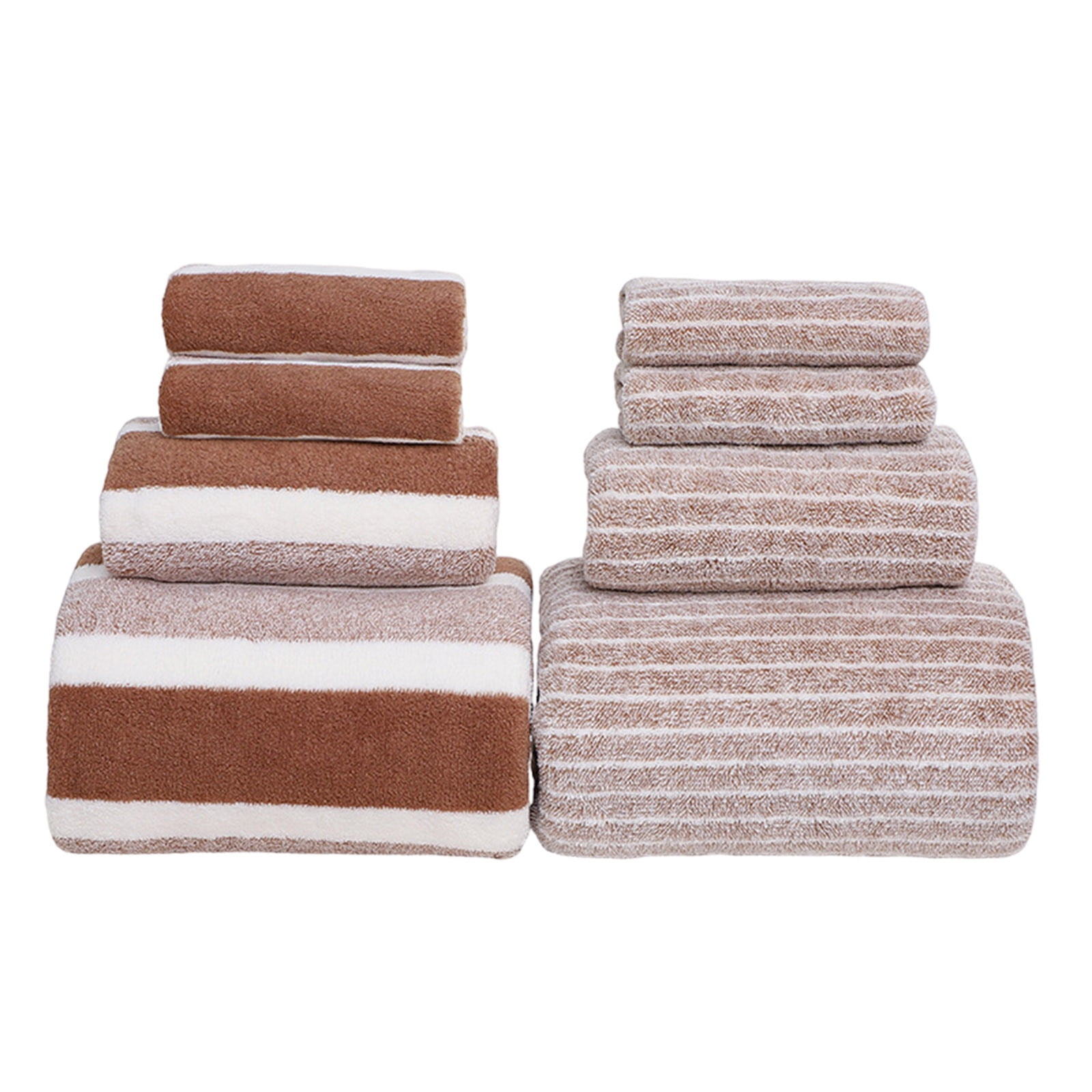 Cadancy 8 Pack Striped Coral Fleece Towels Set includes Bath Towels Face Towels Washcloths, High Absorbency Fast Drying, Ultra Soft Ideal for Family Guest Daily Use