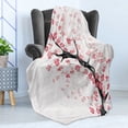 thumbnail image 4 of Cherry Blossom Soft Flannel Fleece Blanket, Dreamy Japanese Nature in Spring Theme Sakura Tree Branch Artwork, Cozy Plush for Indoor and Outdoor Use, 70" x 90", Dark Coral and Black, by Ambesonne, 4 of 5