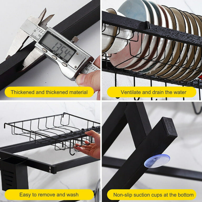 COLTURE Over The Sink Dish Drying Rack, Hanging Stainless Steel Dish Drainer  Dryer Rack with Knife Utensil Holder Hooks Space Saver for Kitchen Supplies  Storage…